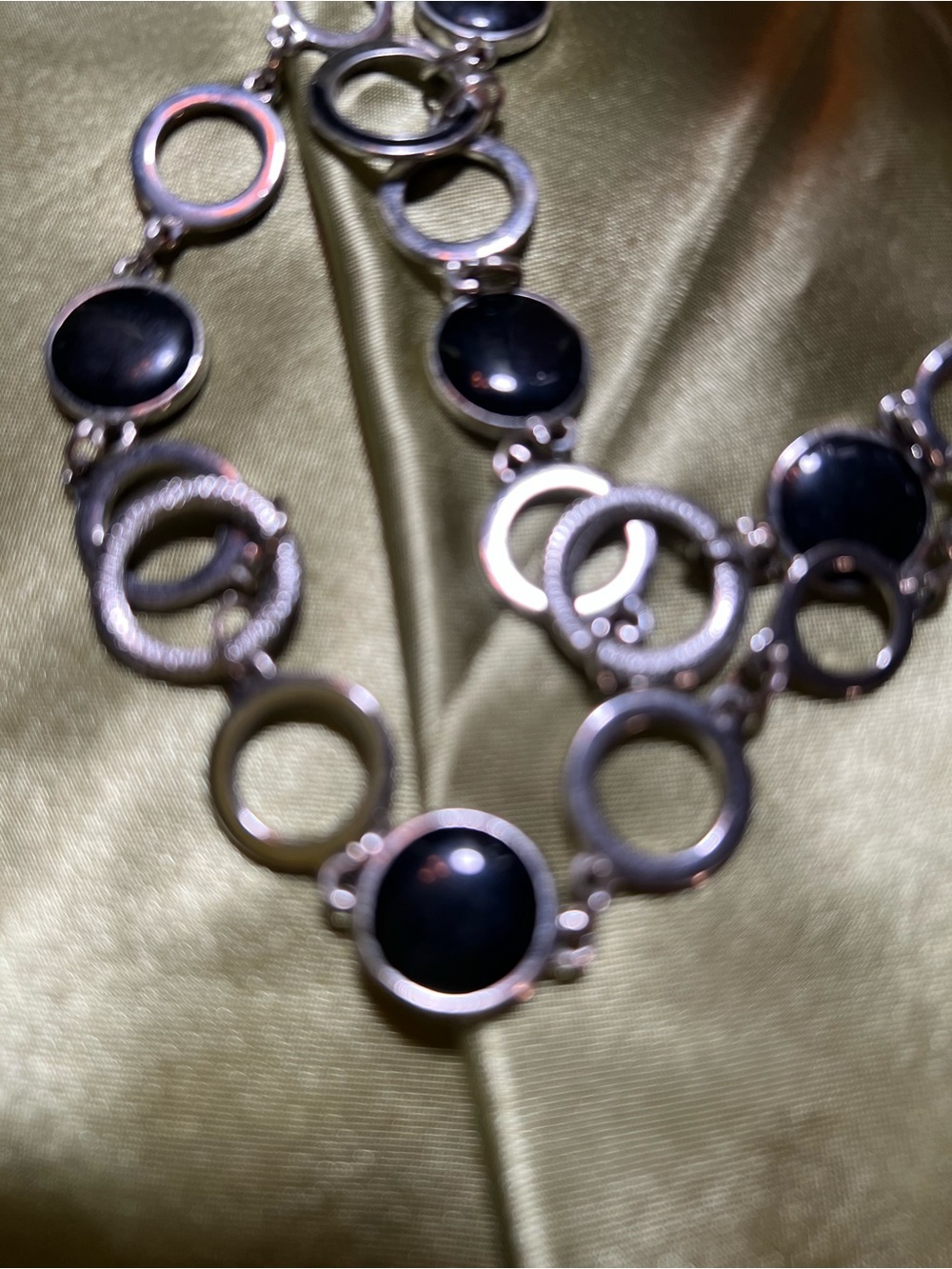 Silver and Black Circular Link Necklace - Women Jewelry